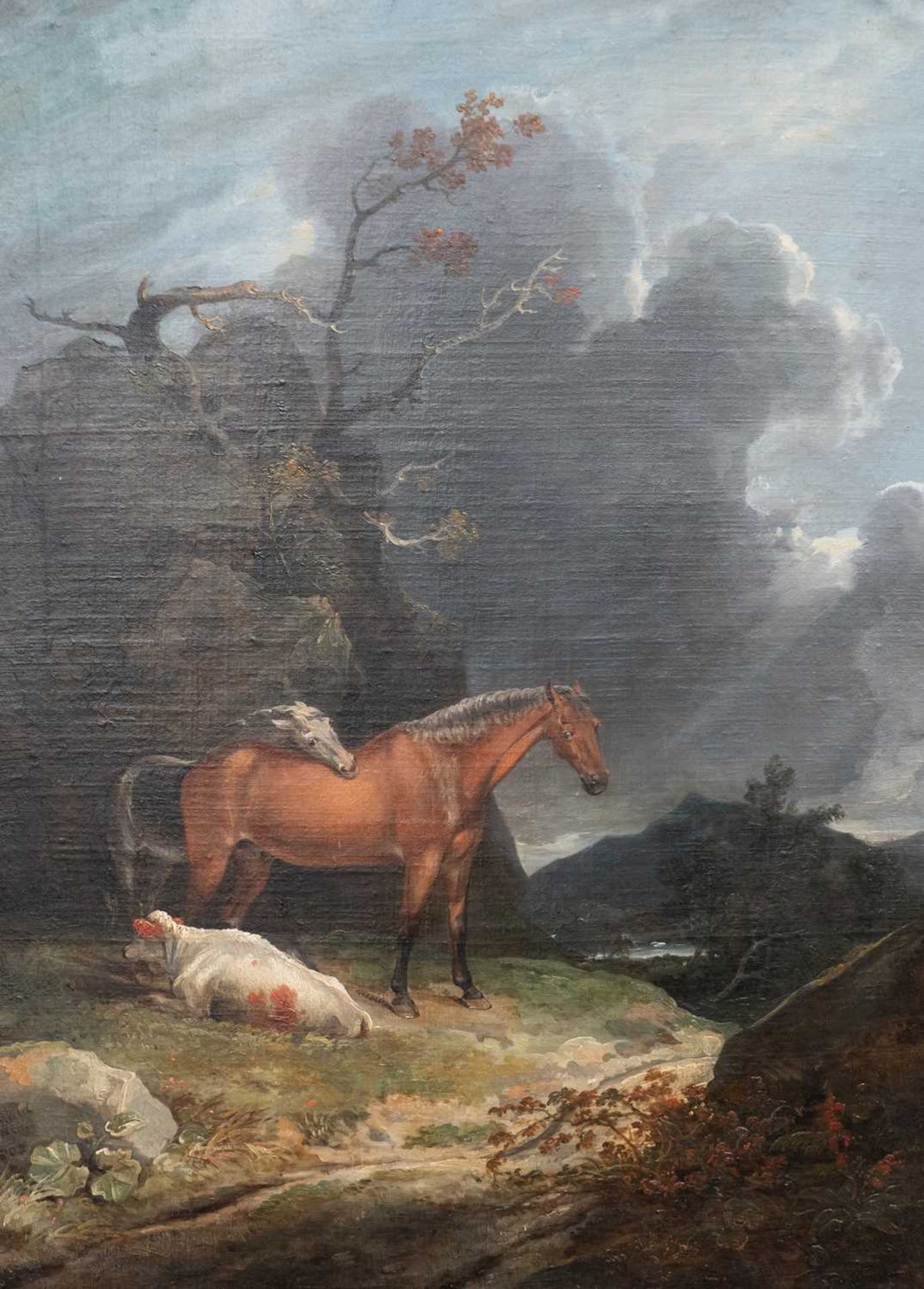 GEORGE ARNALD ARA (1763-1841) HORSES AND COW IN A STORMY LANDSCAPE