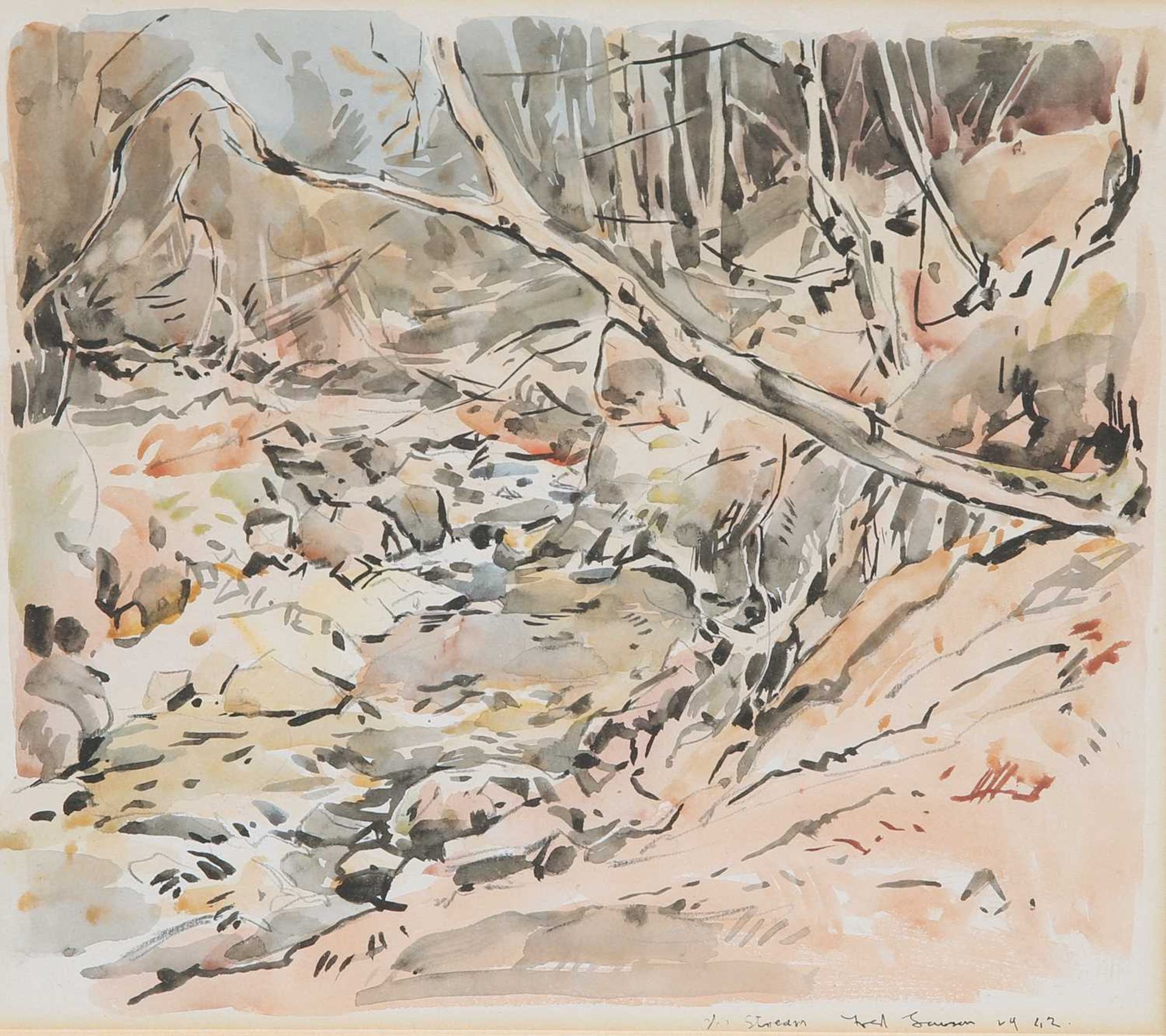 FRED LAWSON (1888-1968) A PAIR OF WATERCOLOURS OF STREAMS - Image 2 of 4