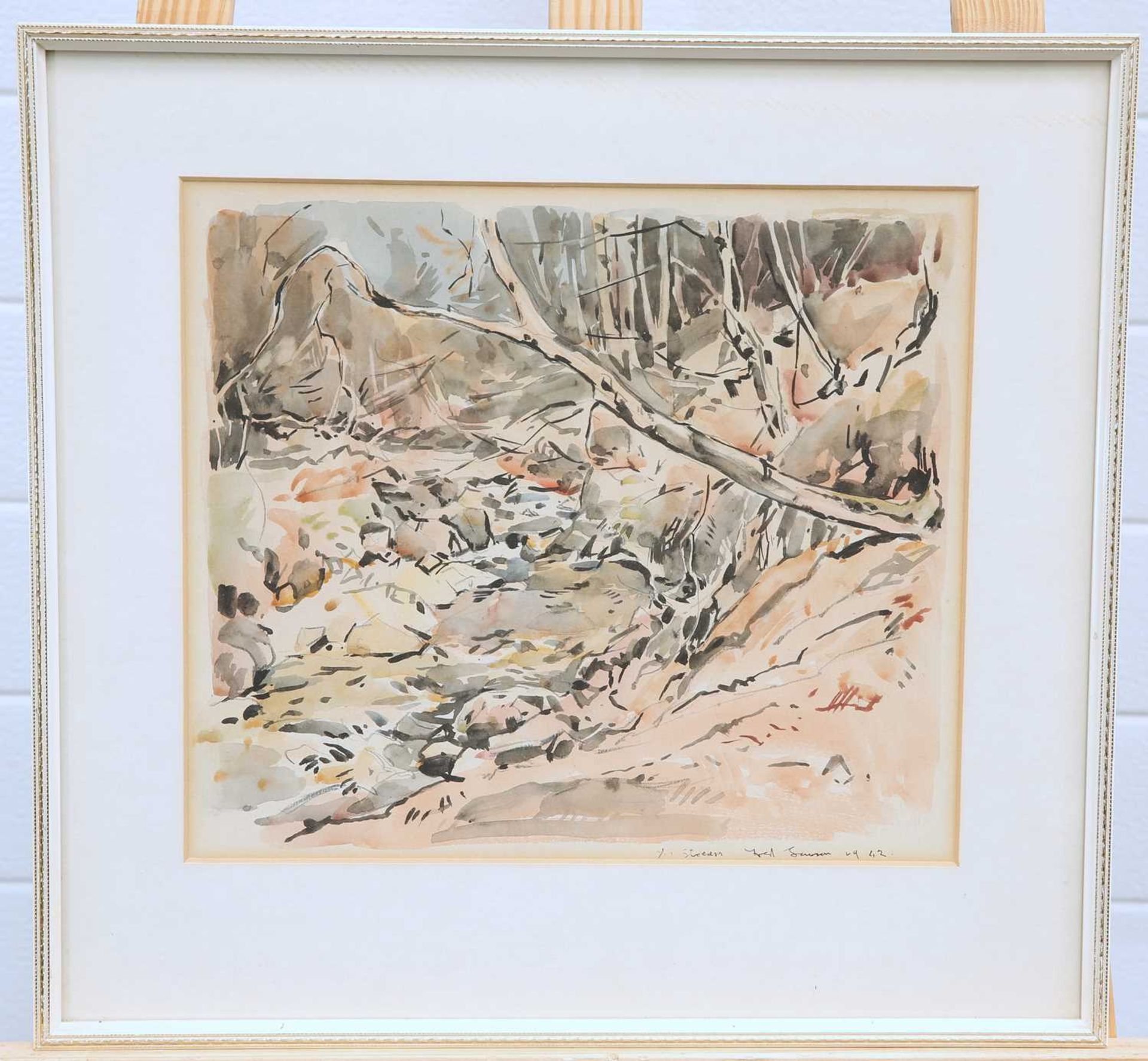 FRED LAWSON (1888-1968) A PAIR OF WATERCOLOURS OF STREAMS - Image 4 of 4