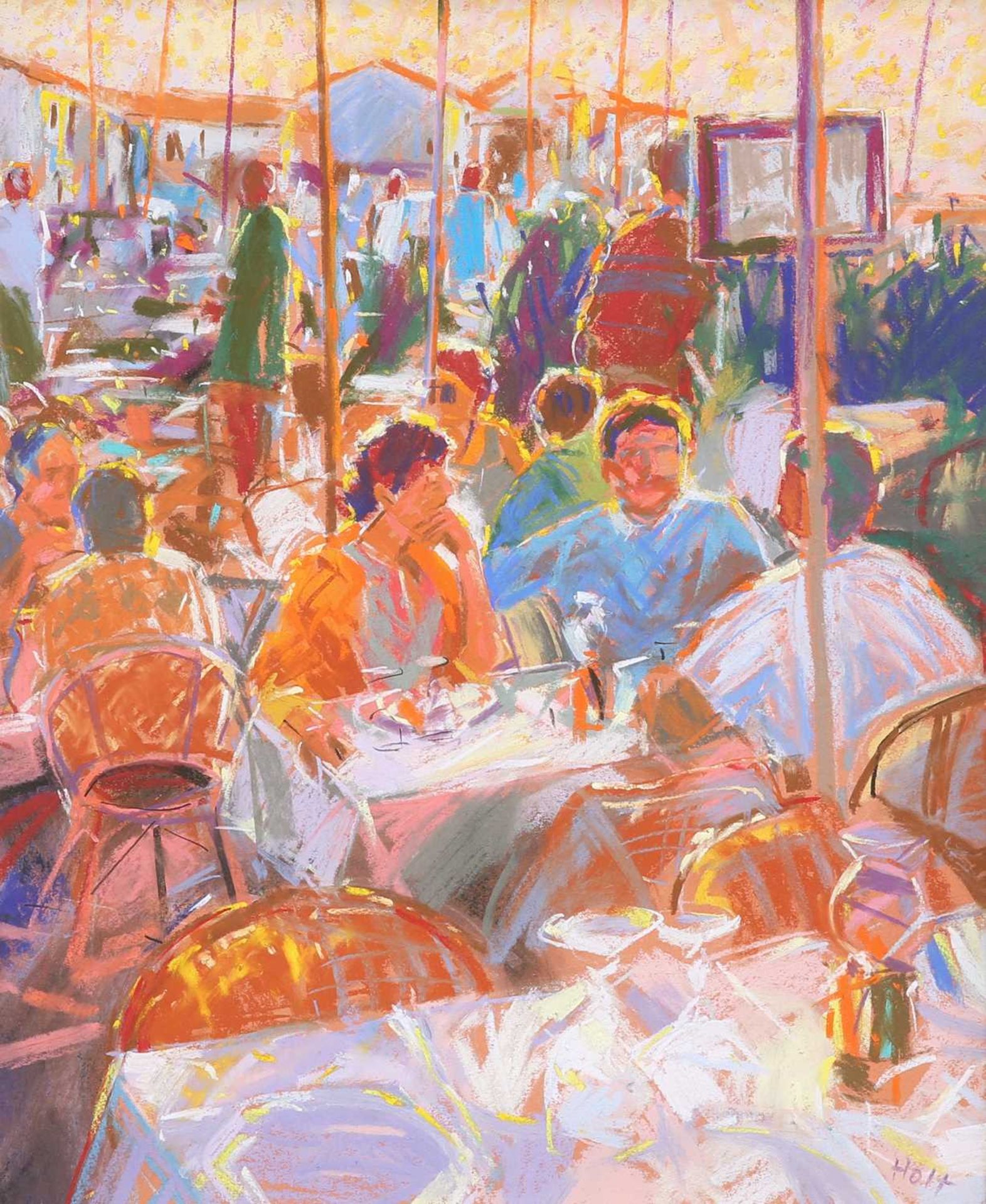 JOHN HOLT (B 1949) ST TROPEZ CAFE, EVENING