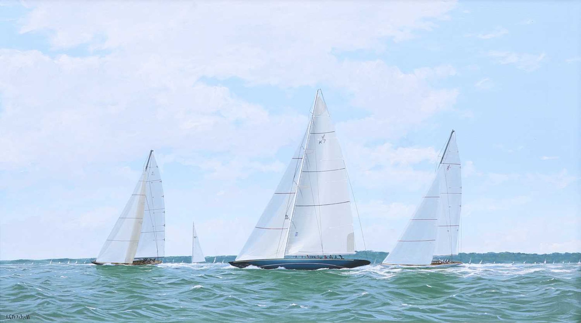 RON CHARLES MITCHELL (B 1960) THE SOLENT J CLASS REGATTA 2012, LIONHEART VALSHEDA AND RANGER