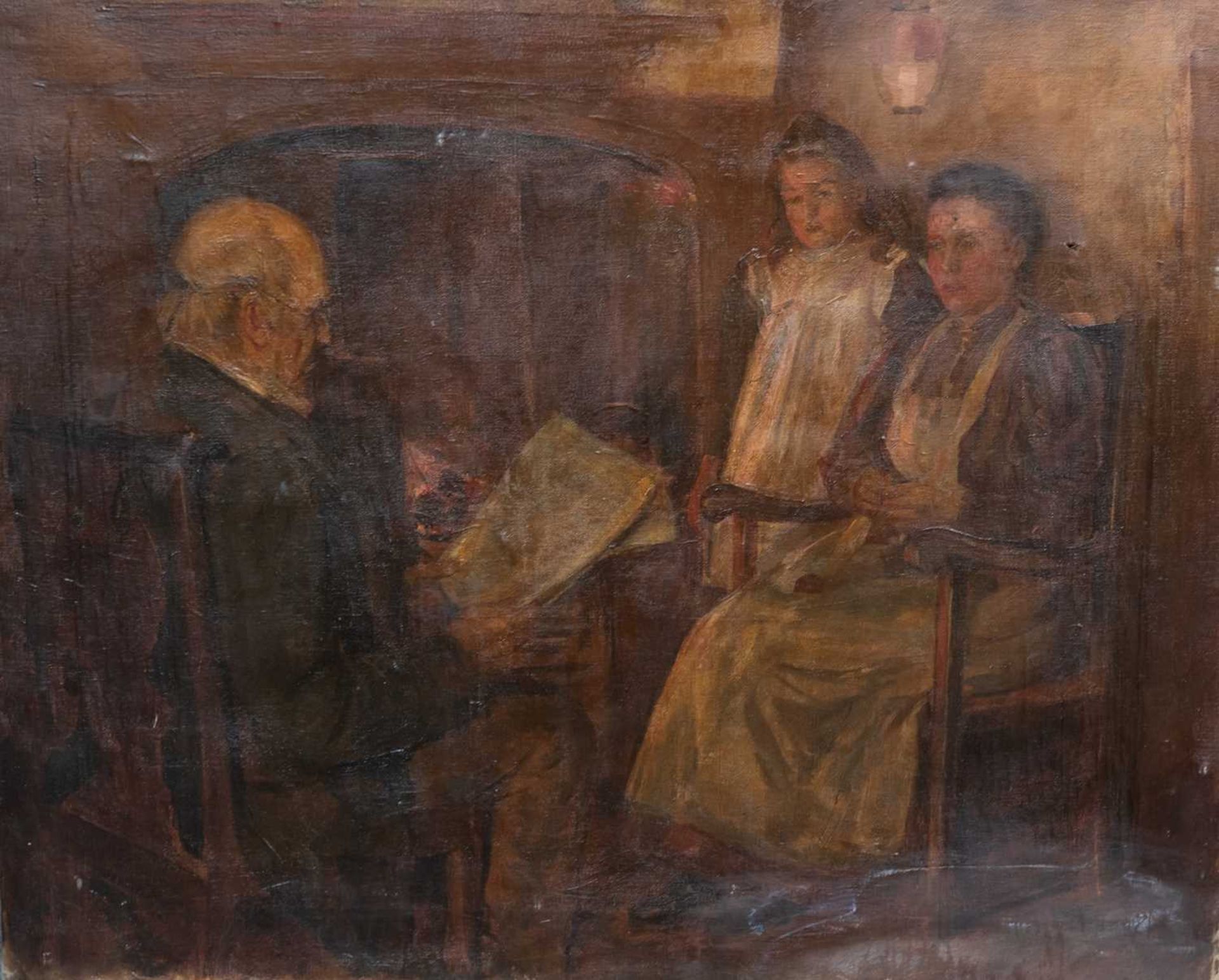 STAITHES SCHOOL (19TH CENTURY) FAMILY IN AN INTERIOR - Image 2 of 3