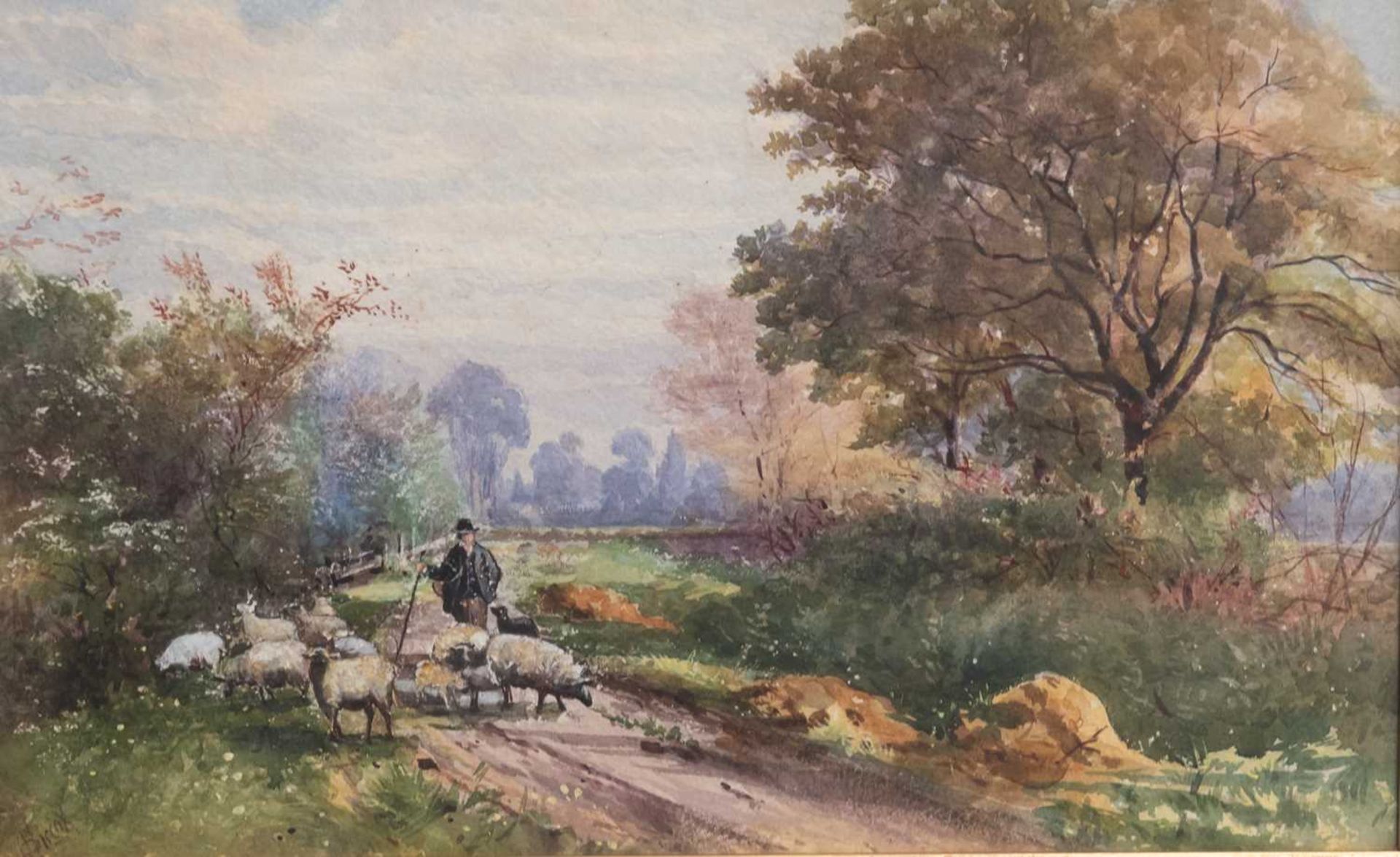 HISCOX (20TH CENTURY) SHEPHERD WITH FLOCK