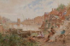 CHARLES GREGORY RWS (1849-1920) BOAT BUILDERS YARD, ST. IVES, HUNTS