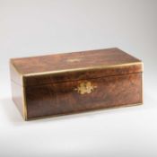 A 19TH CENTURY BURR WALNUT AND BRASS-BOUND WRITING SLOPE