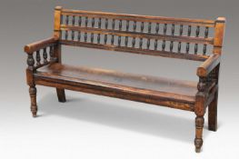 A VICTORIAN WALNUT AND EBONISED BENCH