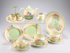 A MATCHED CLARICE CLIFF SPRING CROCUS BREAKFAST SET