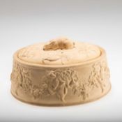 A WEDGWOOD CANE WARE GAME PIE DISH