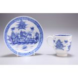 A LATE CAUGHLEY BLUE AND WHITE CUP AND SAUCER