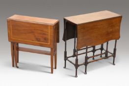 AN EDWARDIAN INLAID MAHOGANY SUTHERLAND TABLE AND A SPIDER-LEG TABLE