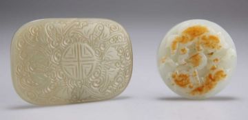 TWO CARVED JADE PLAQUES