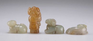 FOUR SMALL CARVED JADE TOGGLE CARVINGS