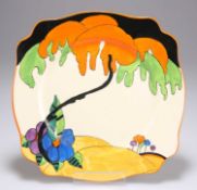 A CLARICE CLIFF WOODLAND PATTERN LEDA PLATE