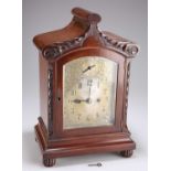 AN EARLY 20TH CENTURY MAHOGANY DOUBLE FUSEE MANTEL CLOCK