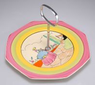 A CLARICE CLIFF APPLIQUE BIZARRE IDYLL PATTERN CAKE STAND