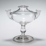 A DOUBLE-SPOUT GLASS OIL LAMP, CIRCA 1790