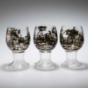 ATTRIBUTED TO JOSEF LENHARDT OF STEINSCHÖNAU, THREE SCHWARZLOT GLASS GOBLETS