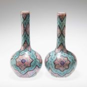 A PAIR OF 19TH CENTURY MOROCCAN WARE HARRACH GLASS BOTTLE VASES