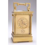 A FRENCH BRASS ANGLAISE RICHE CASED REPEATING ALARM CARRIAGE CLOCK