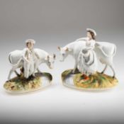 A NEAR PAIR OF VICTORIAN STAFFORDSHIRE POTTERY FARMER AND MILKMAID GROUPS