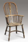 A 19TH CENTURY OAK AND ELM WINDSOR CHAIR