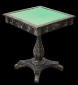 A 19TH CENTURY ABALONE AND MOTHER-OF-PEARL INLAID PAPIER-MÂCHÉ GAMING TABLE