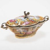A VIENNESE ENAMEL AND SILVER-GILT TWO-HANDLED DISH AND COVER