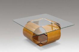 AN ITALIAN BENTWOOD AND GLASS-TOPPED COFFEE TABLE