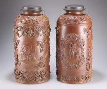 TWO LARGE 19TH CENTURY STONEWARE SALT GLAZED HUMIDOR TOBACCO JARS
