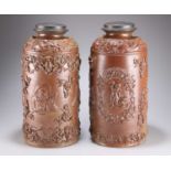 TWO LARGE 19TH CENTURY STONEWARE SALT GLAZED HUMIDOR TOBACCO JARS