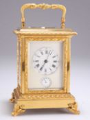 A 19TH CENTURY FRENCH BRASS REPATING ALARM CARRIAGE CLOCK