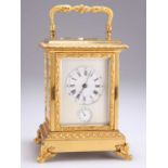 A 19TH CENTURY FRENCH BRASS REPATING ALARM CARRIAGE CLOCK