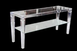 A LUCITE AND GLASS CONSOLE TABLE
