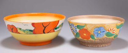 TWO CLARICE CLIFF BIZARRE FRUIT BOWLS