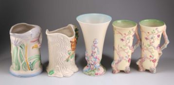 FIVE CLARICE CLIFF JUGS AND VASES