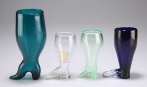 FOUR VARIOUS LATE 18TH / EARLY 19TH CENTURY NOVELTY STIRRUP BOOTS GLASSES