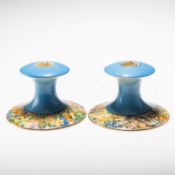 A PAIR OF CLARICE CLIFF CANDLESTICKS