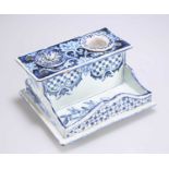 AN 18TH CENTURY DUTCH DELFT INKWELL DESK STAND