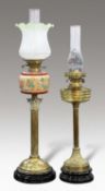 TWO VICTORIAN BRASS OIL LAMPS