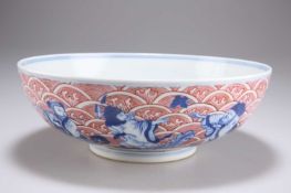 A CHINESE PUCE-ENAMELLED BLUE AND WHITE BOWL
