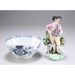 A DERBY FIGURE, CIRCA 1765; AND A LIVERPOOL BOWL, PHILIP CHRISTIAN, CIRCA 1770