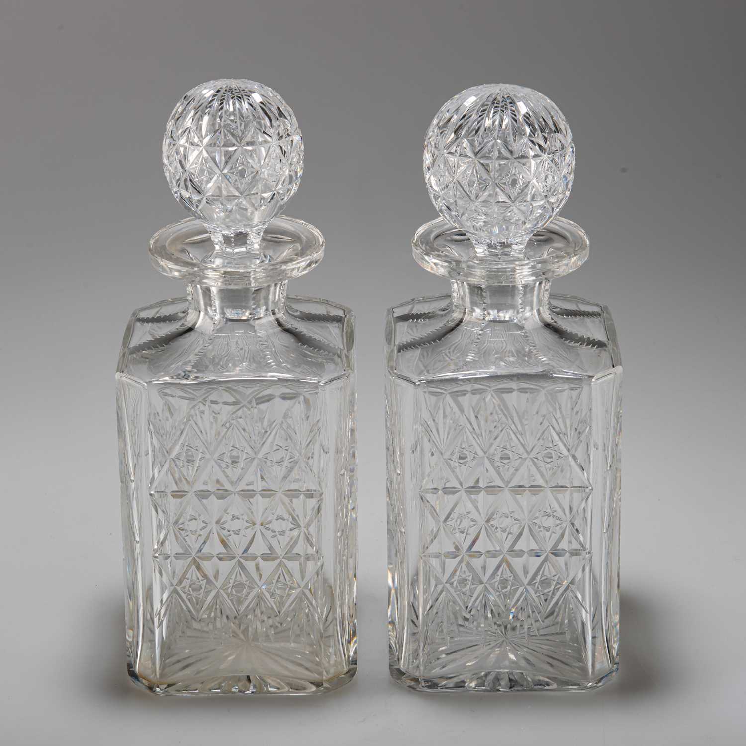 A PAIR OF THOMAS WEBB CUT-GLASS 'WELLINGTON' DECANTERS