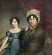 19TH CENTURY ENGLISH SCHOOL PORTRAIT OF A MOTHER AND CHILD AT THE PIANO