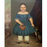 CIRCLE OF JOSEPH WHITING STOCK (AMERICAN 1815-1855) PORTRAIT OF A CHILD HOLDING A BASKET WITH HER CA