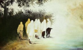 PAKISTANI SCHOOL (?) (20TH CENTURY) FIGURES WALKING
