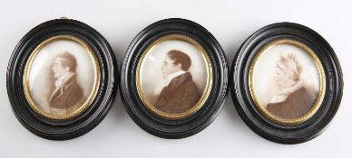 19TH CENTURY ENGLISH SCHOOL THREE PORTRAIT MINIATURES OF MEMBERS OF THE EVANS FAMILY