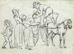 ATTRIBUTED TO THOMAS ROWLANDSON (1757-1827) HORSE AND CART WITH FIGURES