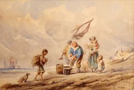ATTRIBUTED TO DAVID COX (1783-1859) FISHERFOLK ON THE SHORE