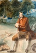 EARLY 19TH CENTURY BRITISH SCHOOL PORTRAIT OF A GENTLEMAN IN A WOODED LANDSCAPE