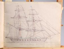AMERICAN SCHOOL (19TH CENTURY) A RARE SKETCH BOOK OF DRAWINGS OF SHIPS, EARLY US NAVY AND SHIPPING V